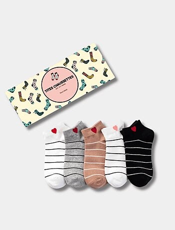 Lot de 5 Socquettes Coeur Côté Rayures