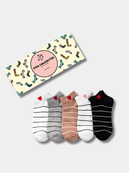 Lot de 5 Socquettes Coeur Côté Rayures - Kiabi
