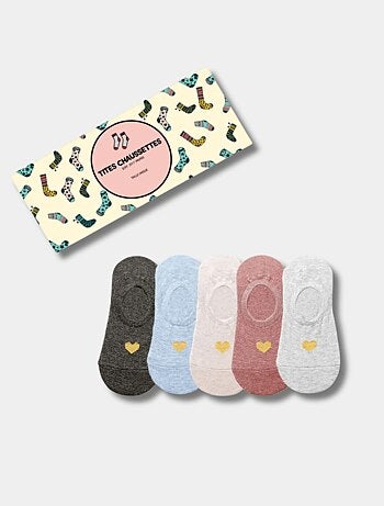 Lot de 5 Socquettes Invisibles Coeur Doré