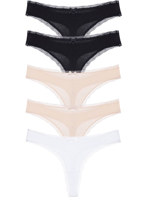 Lot de 5 strings essentiels en coton - Kiabi Lot de 5 strings essentiels en coton - Kiabi