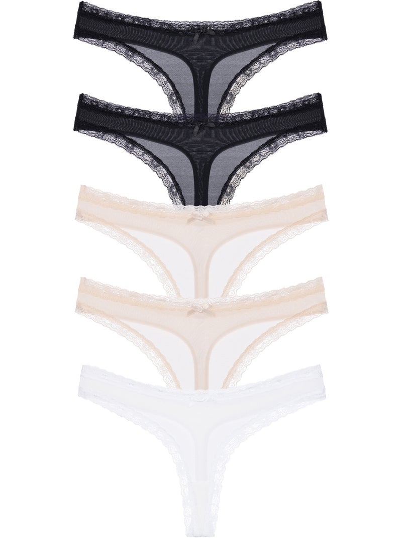 Lot de 5 strings essentiels en microfibre Dorina Blanc Beige Noir - Kiabi