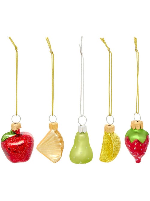Lot de 5 suspensions de sapin fruits en verre 6 cm - Kiabi