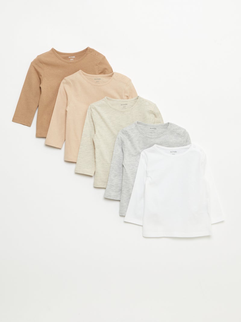 Lot de 5 t-shirts unis à manches longues Blanc - Kiabi