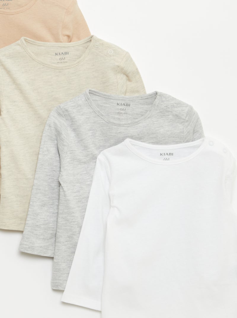 Lot de 5 t-shirts unis à manches longues Blanc - Kiabi