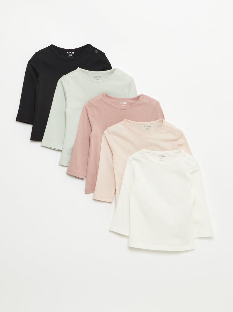 Lot de 5 t-shirts unis à manches longues Blanc - Kiabi