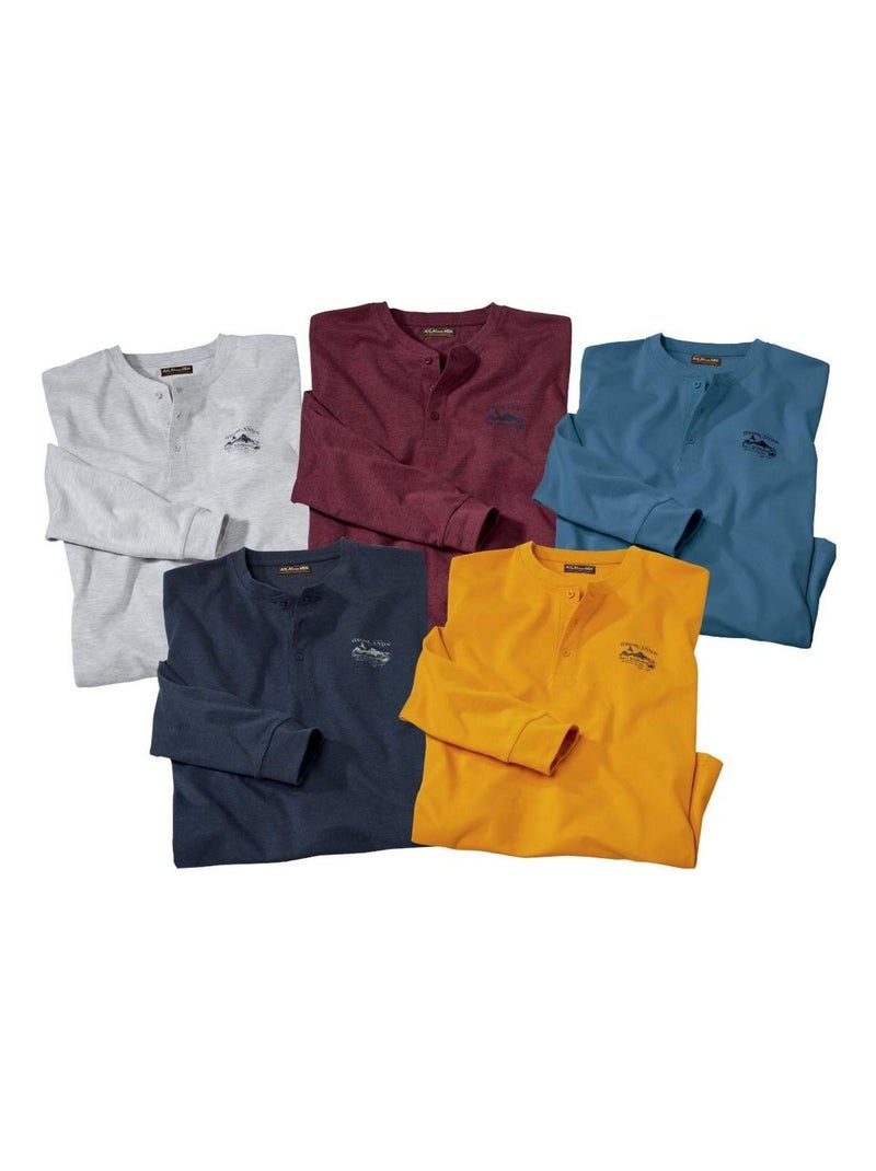 Lot de 5 Tee-Shirts Col Tunisien - Atlas For Men Multicolore - Kiabi