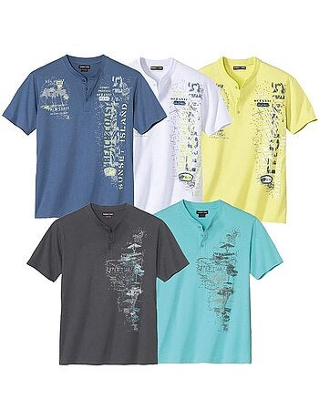 Lot de 5 tee-shirts col tunisien oceanic - atlas for men