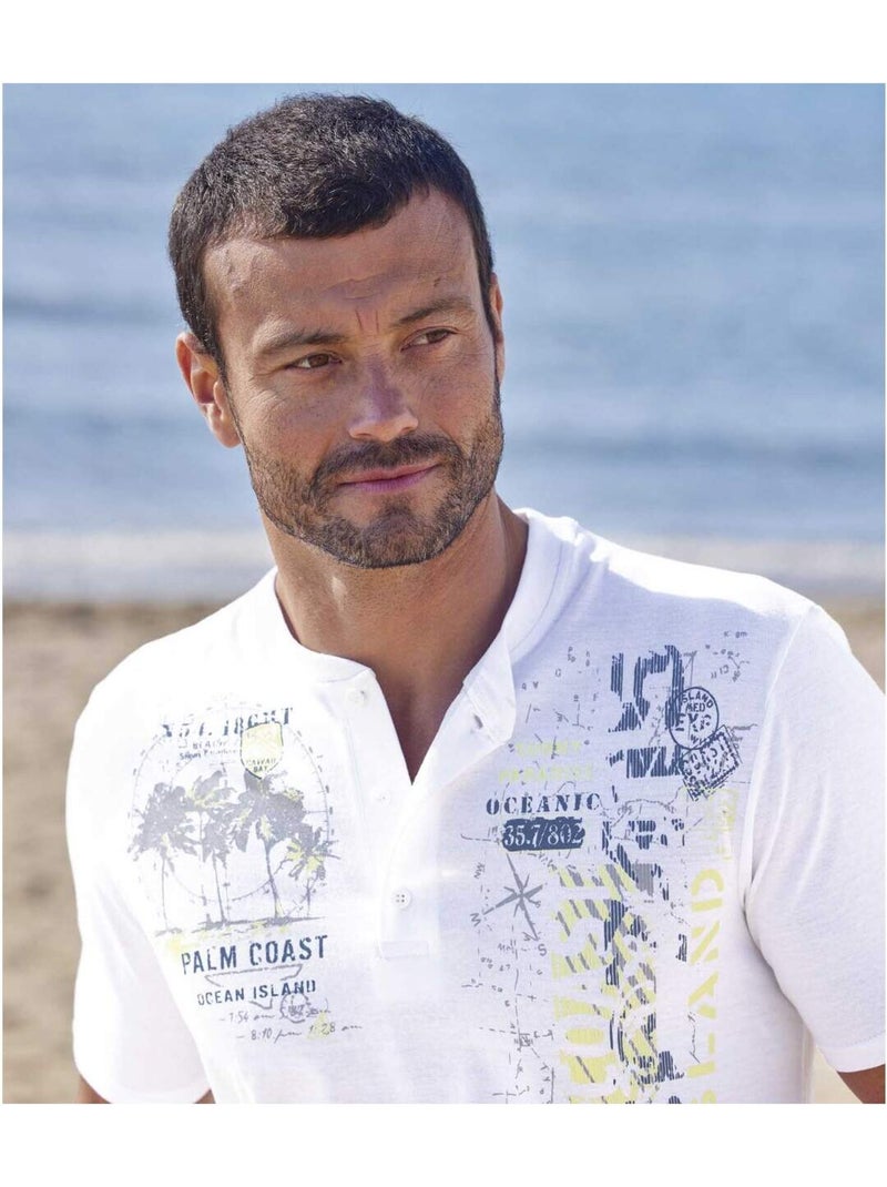 Lot de 5 tee-shirts col tunisien oceanic  - atlas for men Blanc Vert clair Gris - Kiabi
