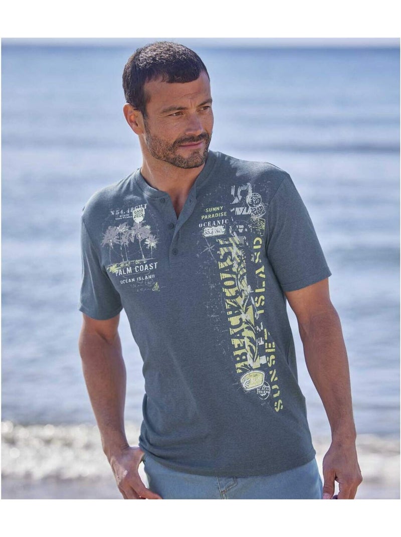 Lot de 5 tee-shirts col tunisien oceanic  - atlas for men Blanc Vert clair Gris - Kiabi