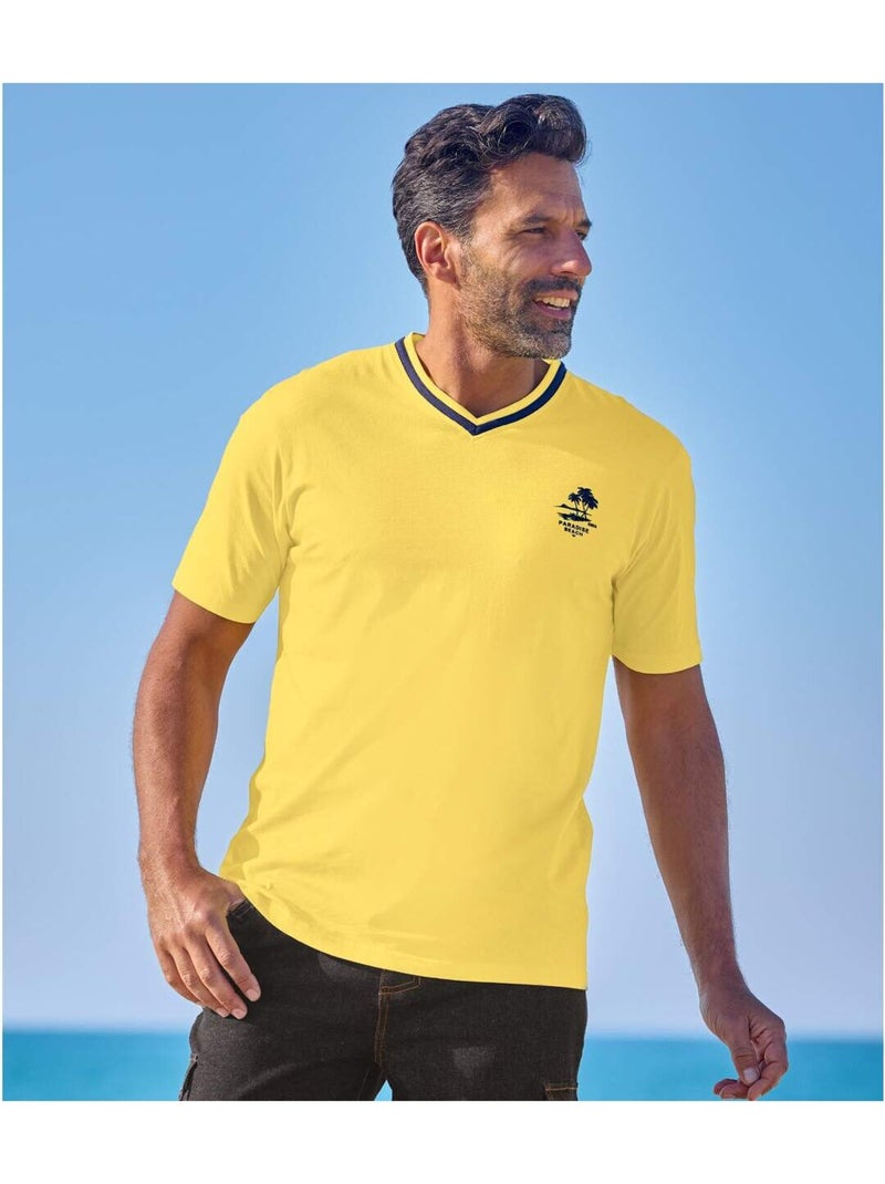 Lot de 5 tee-shirts unis col v   - atlas for men Blanc Jaune Bleu - Kiabi