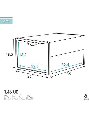 Lot de 6 boîtes à chaussures transparentes, empilables et anti-basculement max home ap. T.46 avant
