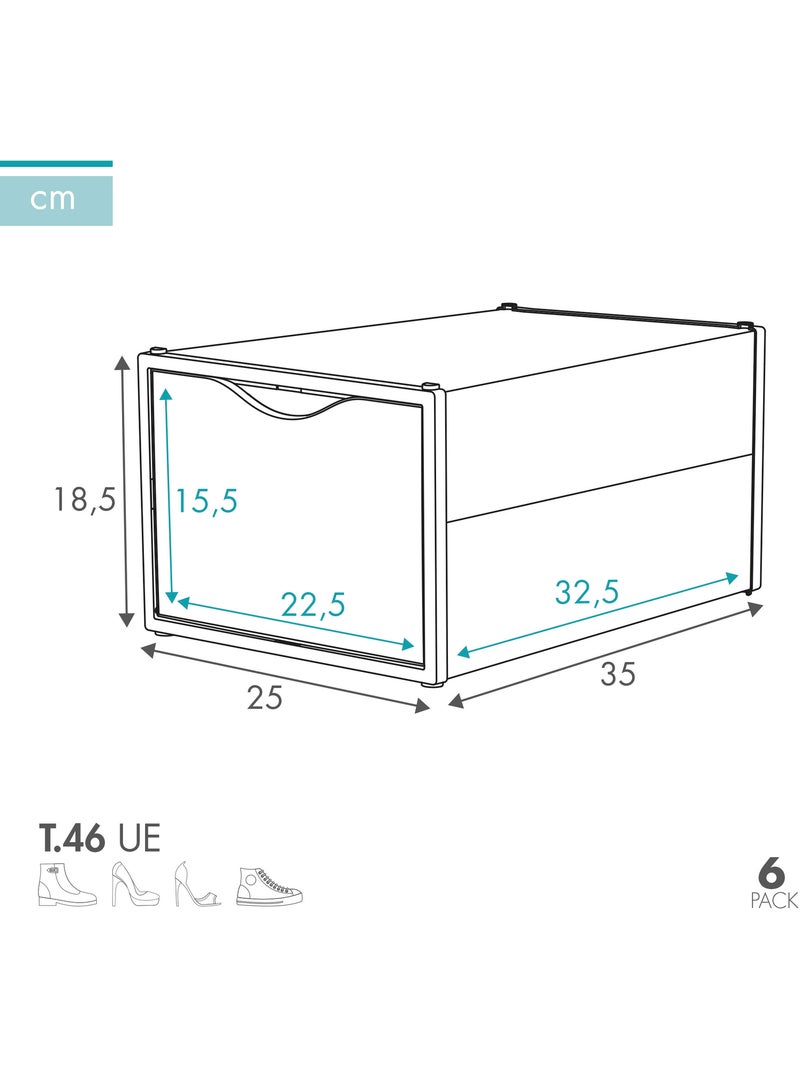 Lot de 6 boîtes à chaussures transparentes, empilables et anti-basculement max home ap. T.46 avant Blanc - Kiabi