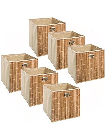 Lot de 6 boîtes de rangement cube en bambou et tissu MIX'N MODUL