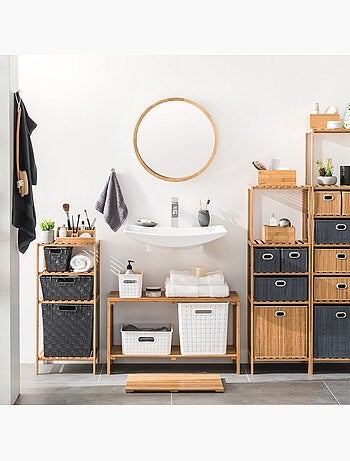 Lot de 6 boîtes de rangement cube en bambou et tissu MIX'N MODUL