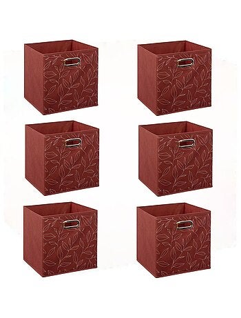 Lot de 6 boites de rangement cube en tissu à motif feuillage MIX'N MODUL