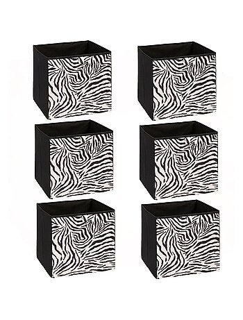 Lot de 6 boîtes de rangement cubes à motifs zèbre MIX'N MODUL