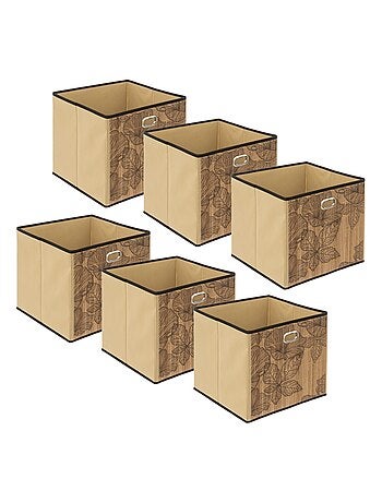 Lot de 6 boîtes de rangement cubes en bambou à motifs fleurs MIX'N MODUL
