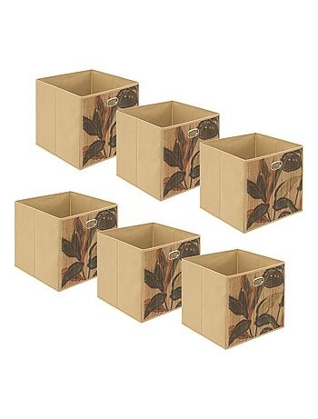 Lot de 6 boîtes de rangement cubes en bambou à motifs jungle MIX'N MODUL
