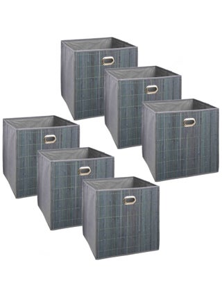 Lot de 6 Boîtes de rangement design en bambou et tissu