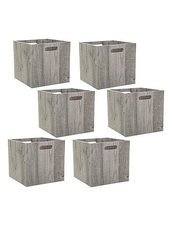 Lot de 6 Boîtes de rangement effet bois en MDF Mix n' modul
