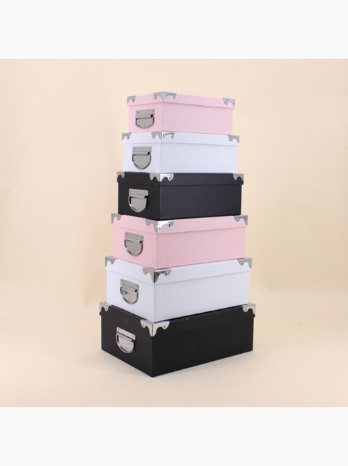 Lot de 6 boites de rangement en carton rose, blanc, noir - Kiabi