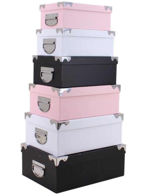 Lot de 6 boites de rangement en carton rose, blanc, noir - Kiabi
