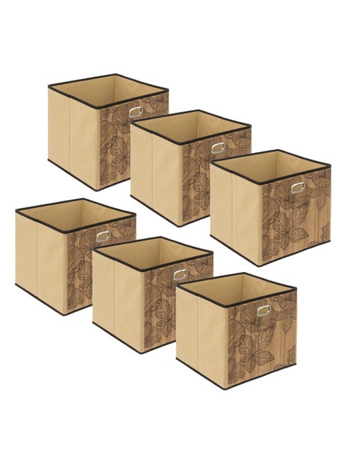 Lot de 6 Boîtes de rangement imprimé tropical en bambou et tissu Blackflora - Kiabi