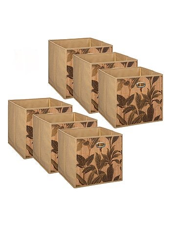 Lot de 6 Boîtes de rangement imprimé tropical en bambou et tissu