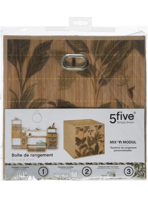 Lot de 6 boîtes de rangement imprimé tropical en bambou et tissu - Kiabi