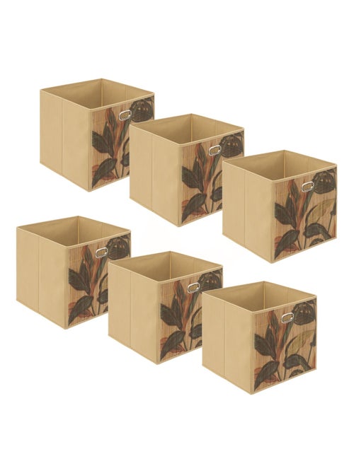 Lot de 6 Boîtes de rangement imprimé tropical en bambou et tissu Palawan - Kiabi