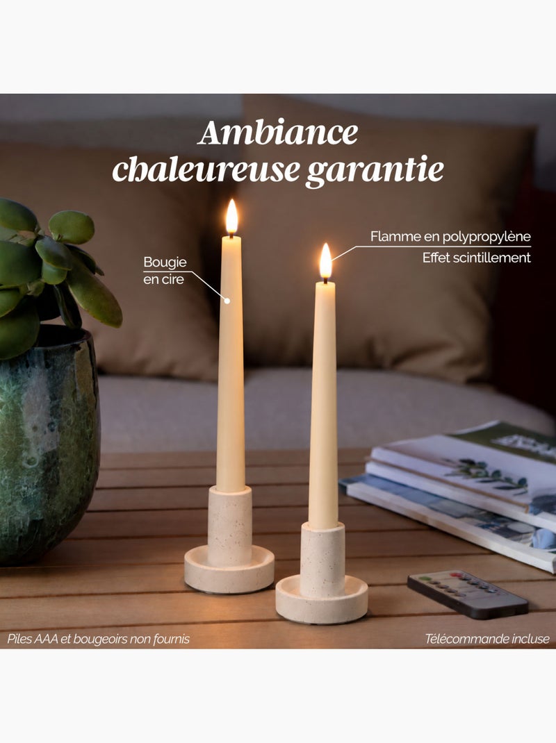 Lot de 6 bougies chandelier à led en cire, flamme vacillante, luminosité réglable - vivezen Beige - Kiabi