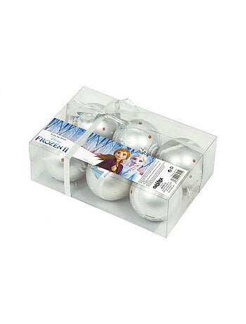 Lot de 6 boules de Noël argentées 8cm - La Reine des Neiges II