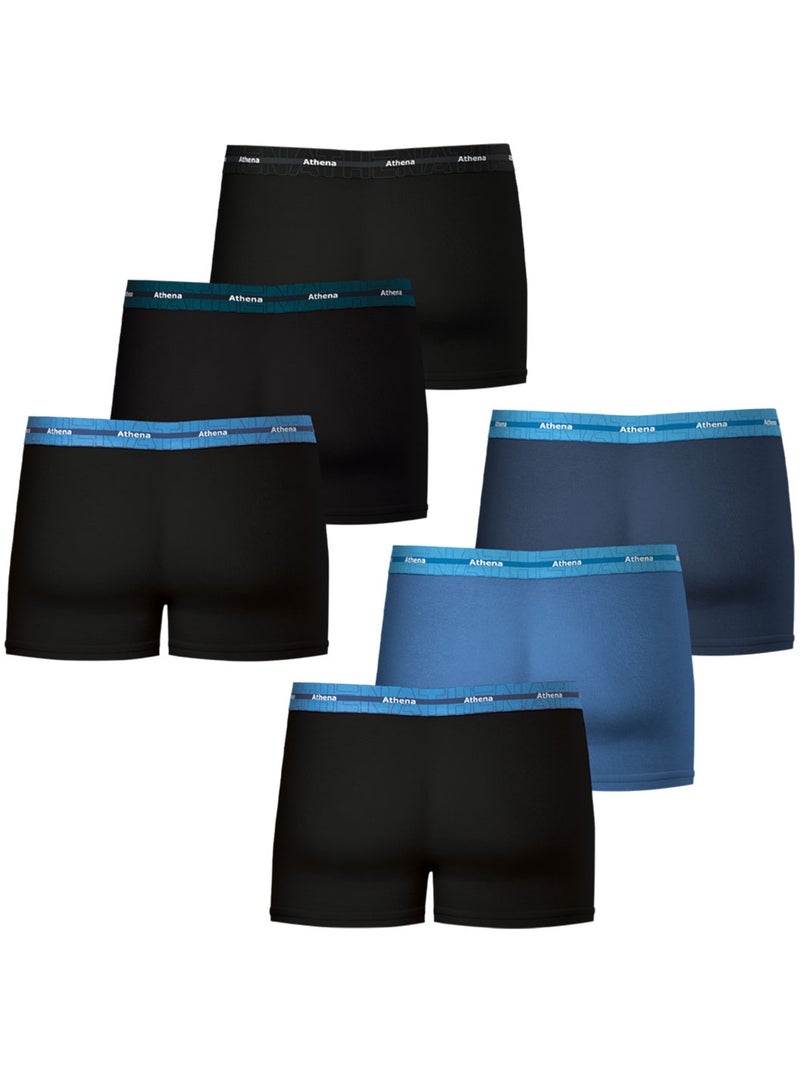 Lot de 6 boxers 720 Stretch Coton Athena Noir Noir Bleu - Kiabi