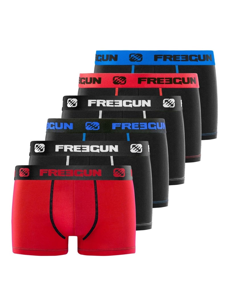 Lot de 6 Boxers coton garçon Uni Freegun Noir - Kiabi