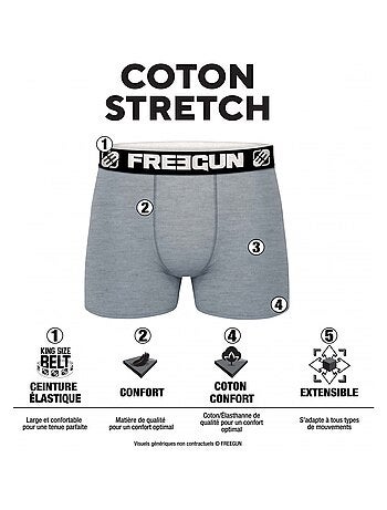 Lot de 6 Boxers coton homme Uni Freegun