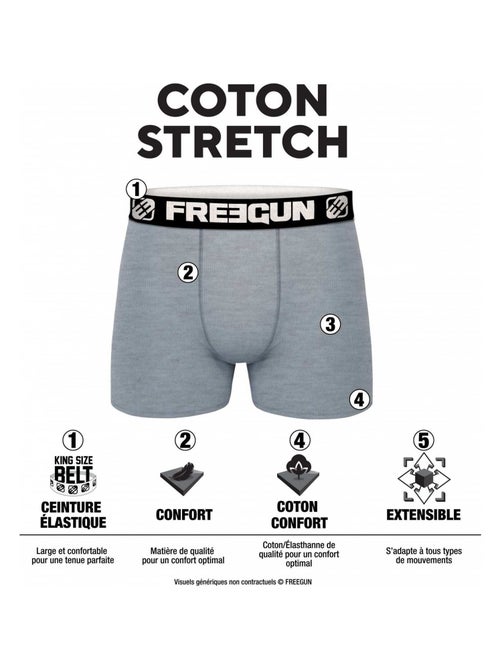 Lot de 6 Boxers coton homme Uni Freegun - Kiabi