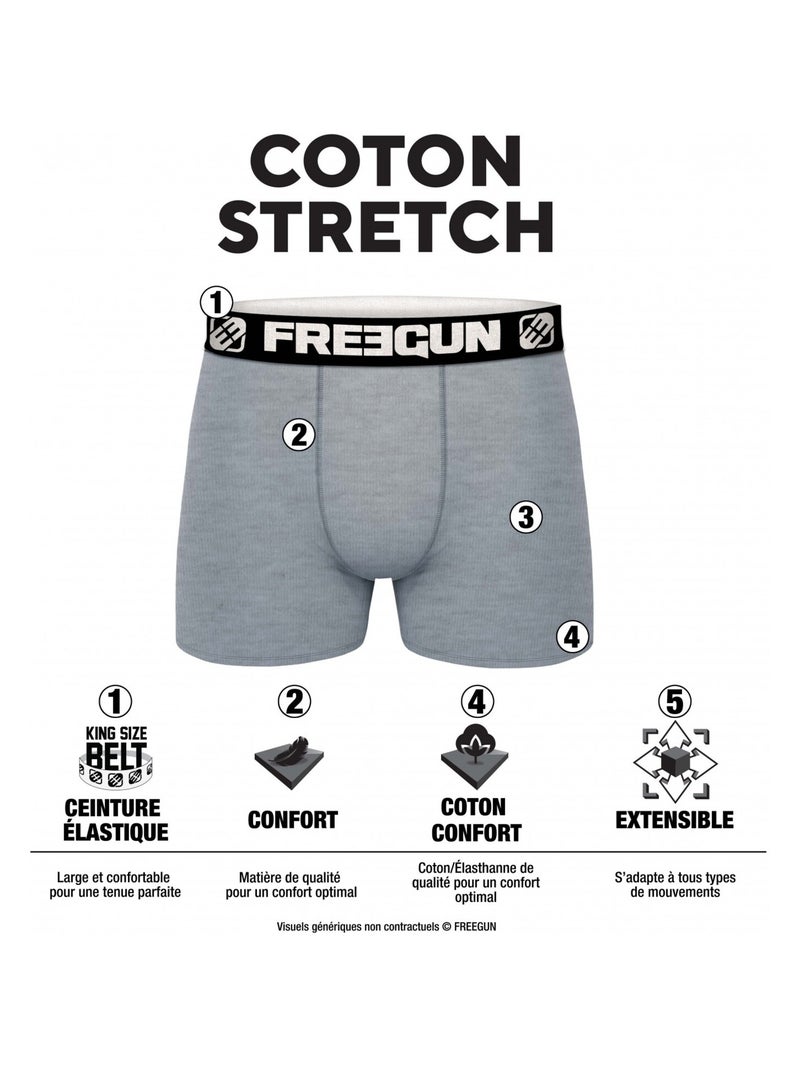 Lot de 6 boxers coton homme Uni Freegun Noir Gris Bleu - Kiabi