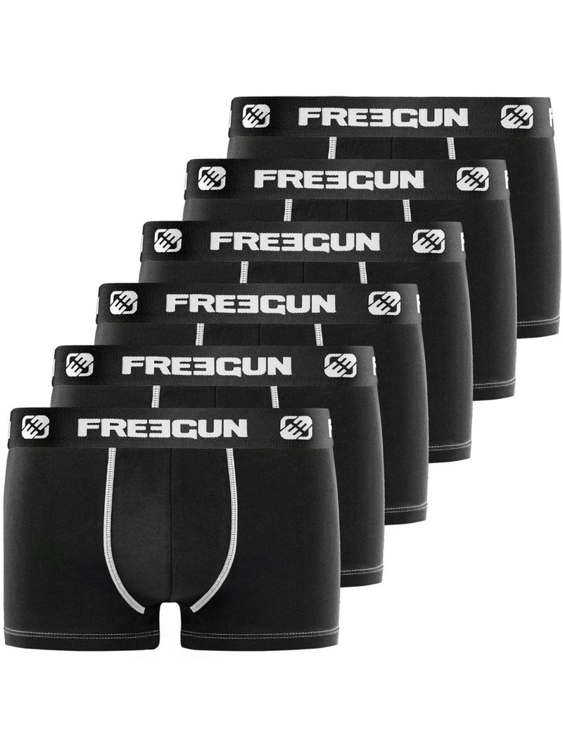 Lot de 6 boxers garçon en Coton Freegun Noir Blanc - Kiabi
