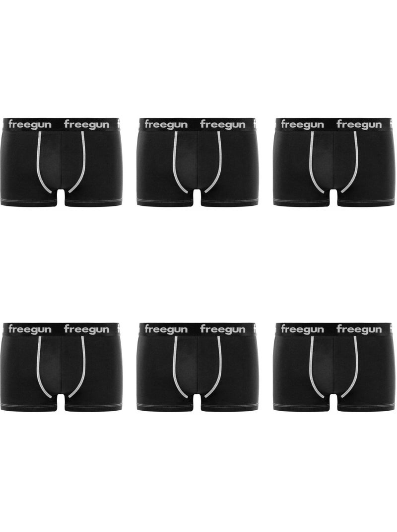 Lot de 6 boxers garçon en coton uni freegun Noir - Kiabi