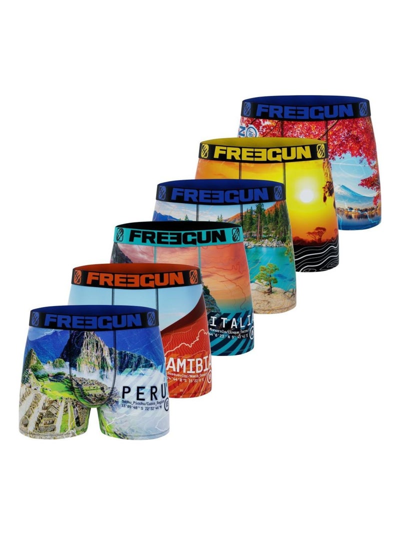 Lot de 6 boxers garçon en polyester recyclé Landscape Freegun Rouge - Kiabi