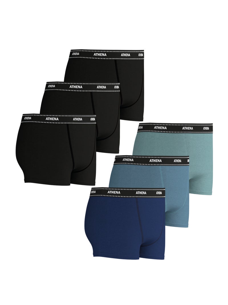 Lot de 6 boxers garçon My Petit Prix Athena Noir Bleu Bleu - Kiabi