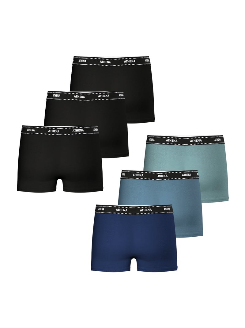Lot de 6 boxers garçon My Petit Prix Athena Noir Bleu Bleu - Kiabi