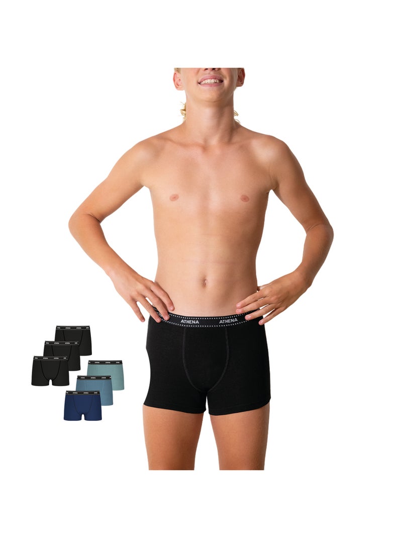 Lot de 6 boxers garçon My Petit Prix Athena Noir Bleu Bleu - Kiabi