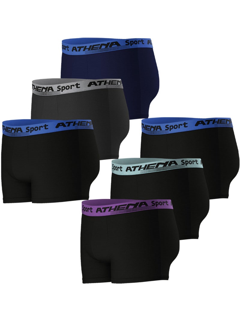 Lot de 6 boxers homme Daily Sport Air Athena Noir Gris Bleu - Kiabi