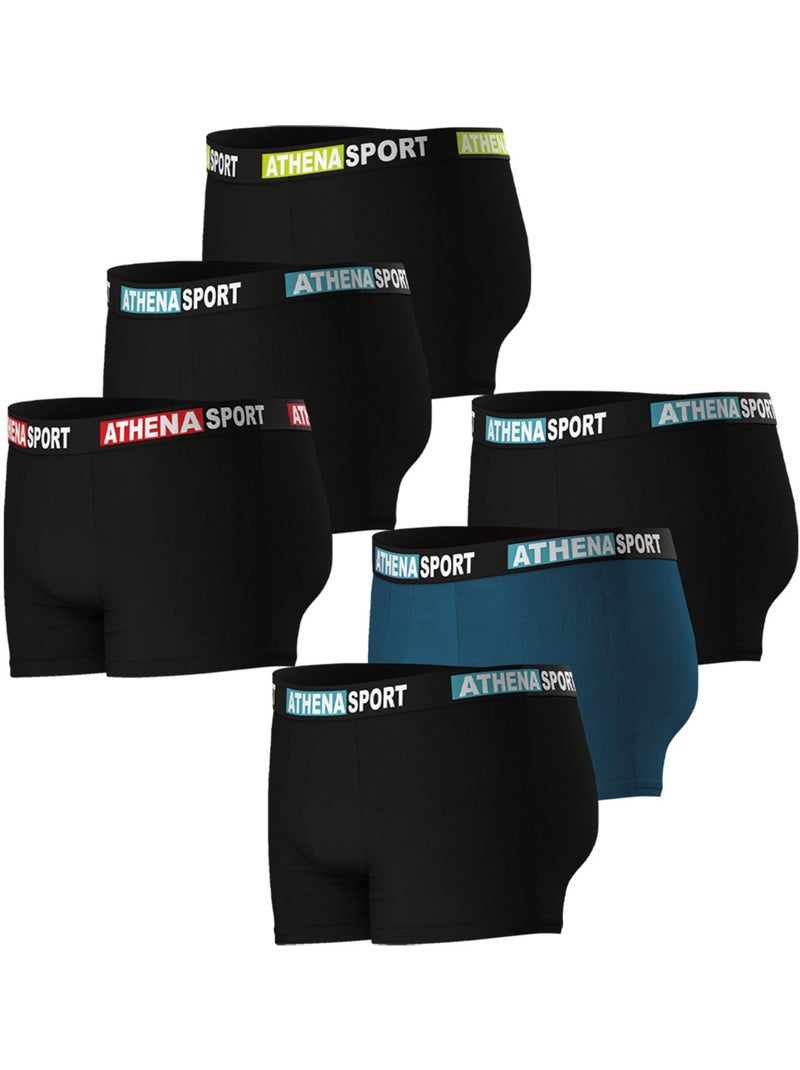 Lot de 6 boxers homme Daily Sport Athena Bleu Noir Noir - Kiabi