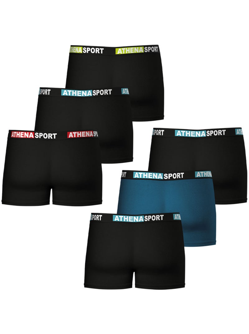 Lot de 6 boxers homme Daily Sport Athena Bleu Noir Noir - Kiabi