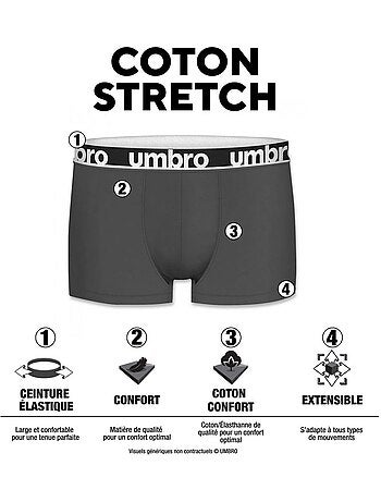 Lot de 6 boxers homme en coton ceinture subli force umbro