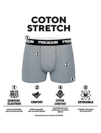 Lot de 6 boxers homme en Coton Freegun