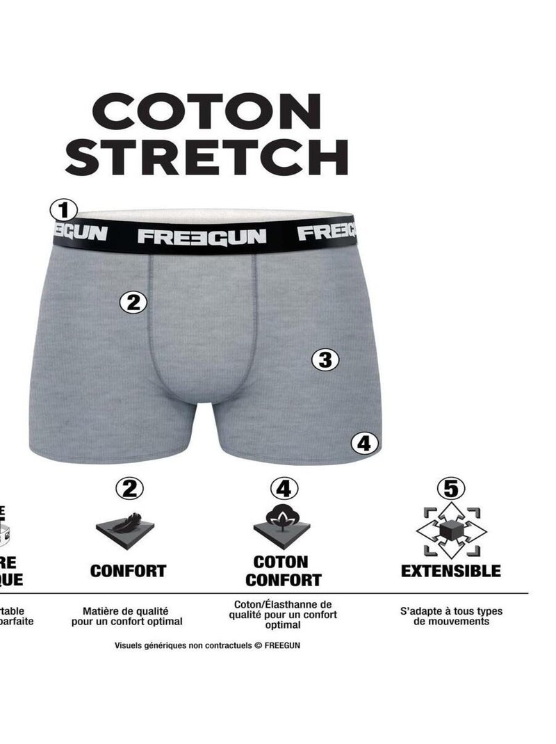 Lot de 6 boxers homme en Coton Freegun Noir - Kiabi