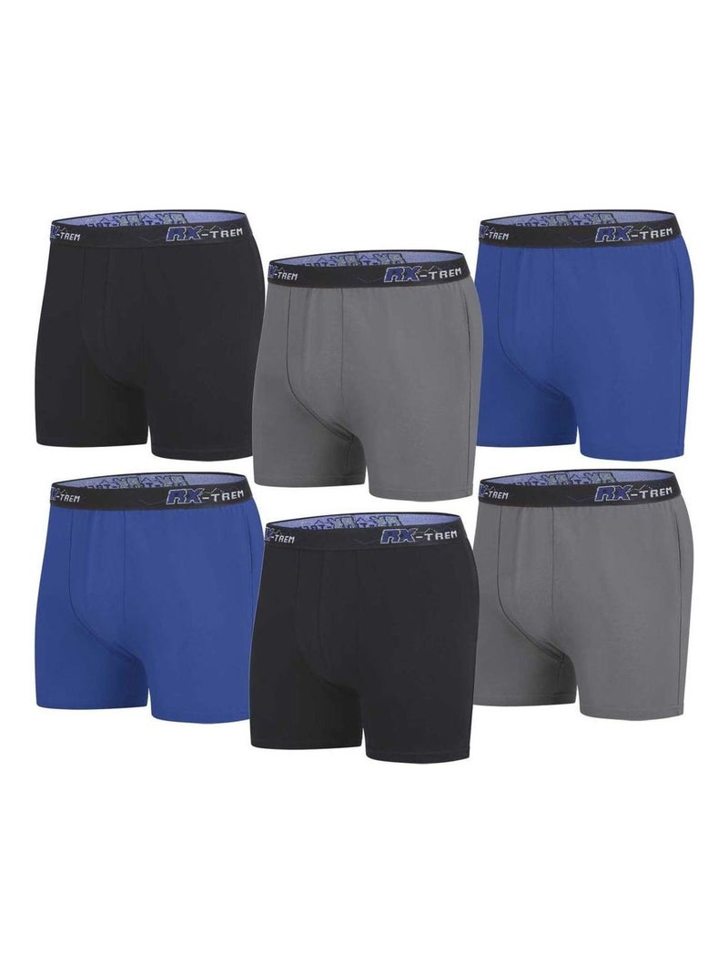 Lot de 6 Boxers Stretch Unis RX-Trem  - Atlas For Men Bleu Gris Noir - Kiabi